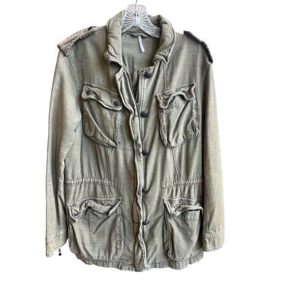 Free People Olive Green Utility Jacket Military Pockets Small Size Medium S - Picture 1 of 13